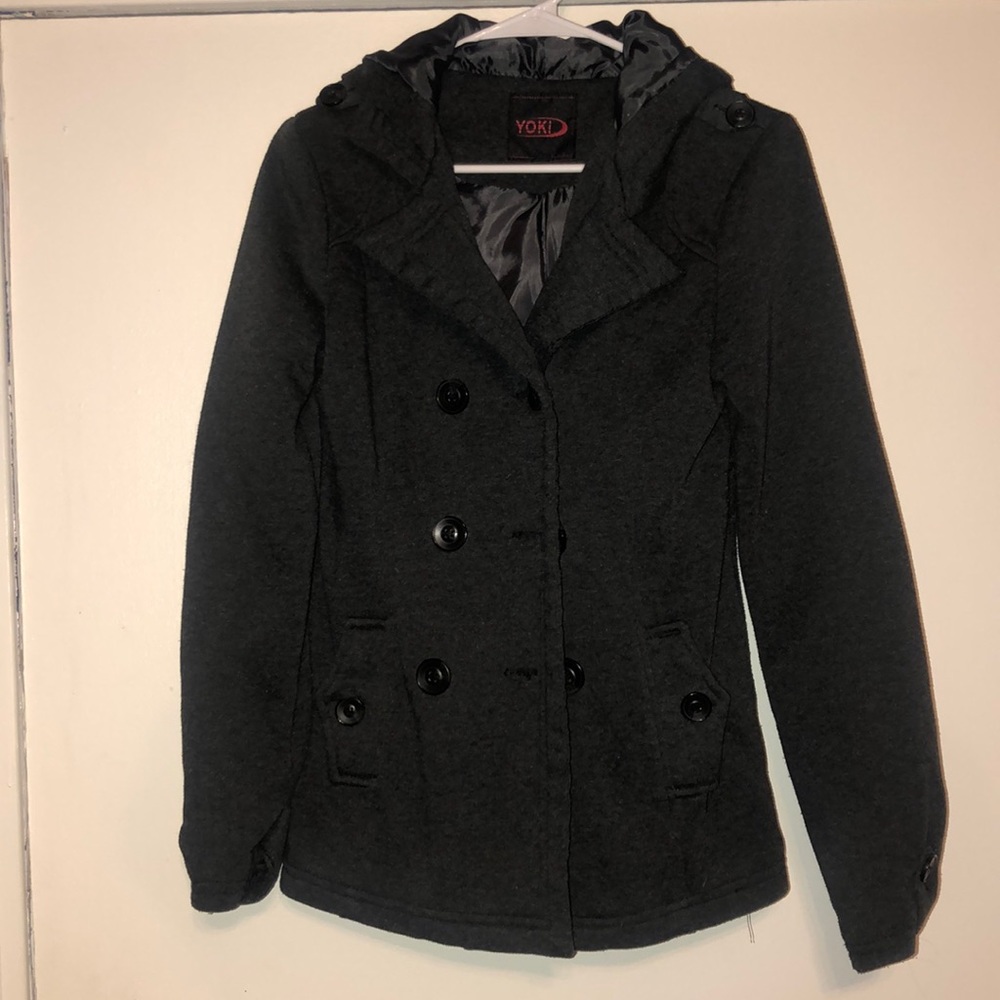 Charcoal grey Peacoat.